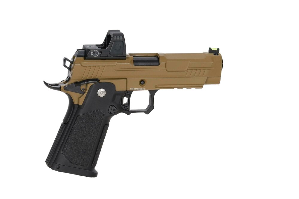 ARCTURUS Vanguard 4.3" Hi-Capa GBB Optics Ready airsoft pistol with ARS-1 red dot sight Half-Tan