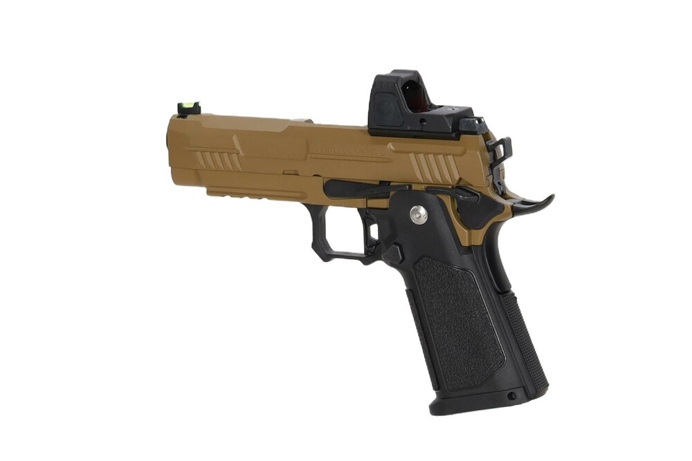 ARCTURUS Vanguard 4.3" Hi-Capa GBB Optics Ready airsoft pistol with ARS-1 red dot sight Half-Tan