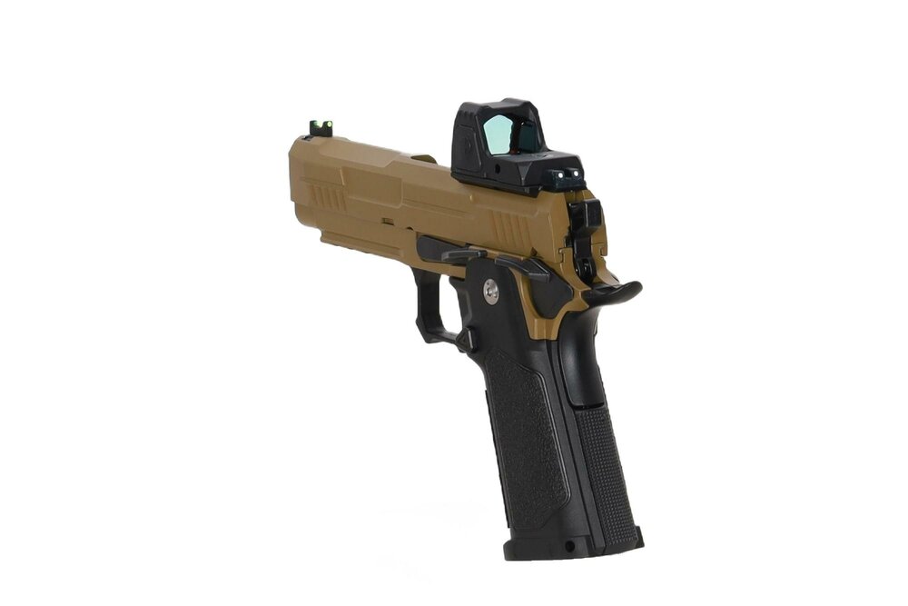 ARCTURUS Vanguard 4.3" Hi-Capa GBB Optics Ready airsoft pistol with ARS-1 red dot sight Half-Tan