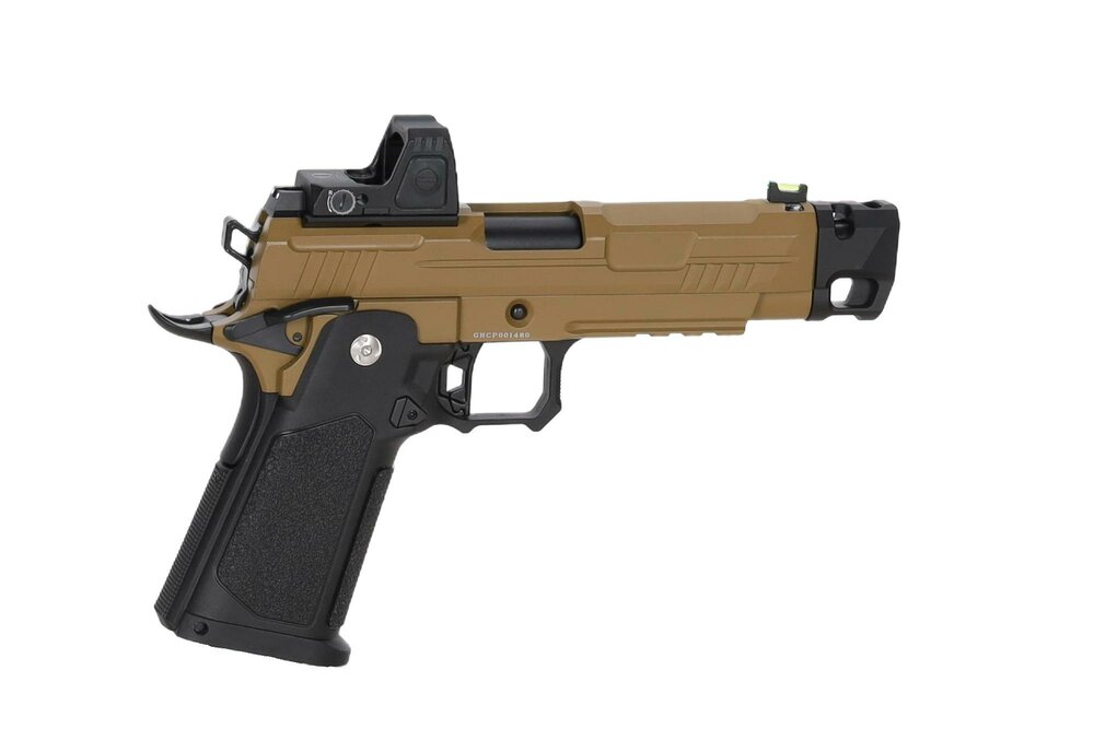 Arcturus Vanguard 4.3" Hi-Capa GBB OR airsoft pistol with ARS-1 red dot sight + compensator Half-Tan