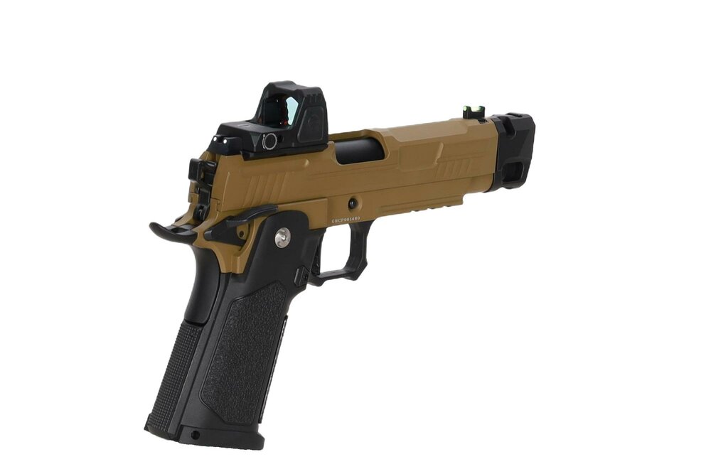 Arcturus Vanguard 4.3" Hi-Capa GBB OR airsoft pistol with ARS-1 red dot sight + compensator Half-Tan