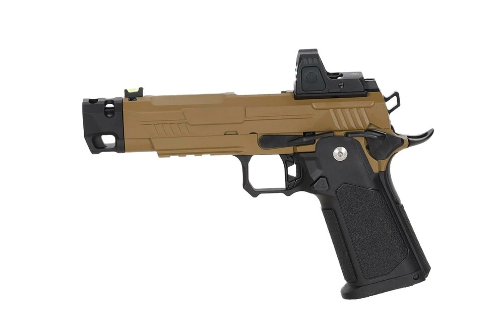 Arcturus Vanguard 4.3" Hi-Capa GBB OR airsoft pistol with ARS-1 red dot sight + compensator Half-Tan