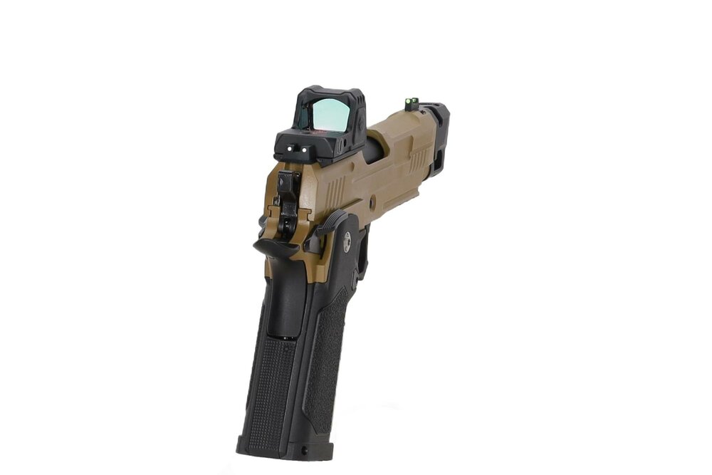 Arcturus Vanguard 4.3" Hi-Capa GBB OR airsoft pistol with ARS-1 red dot sight + compensator Half-Tan