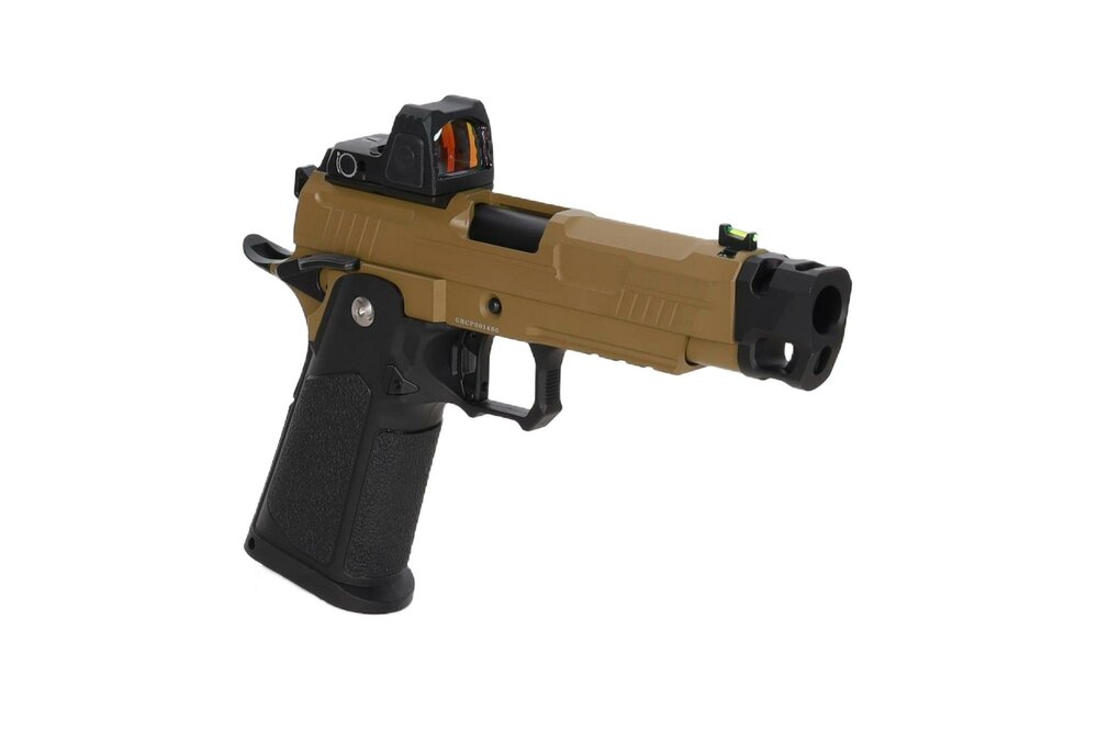Arcturus Vanguard 4.3" Hi-Capa GBB OR airsoft pistol with ARS-1 red dot sight + compensator Half-Tan