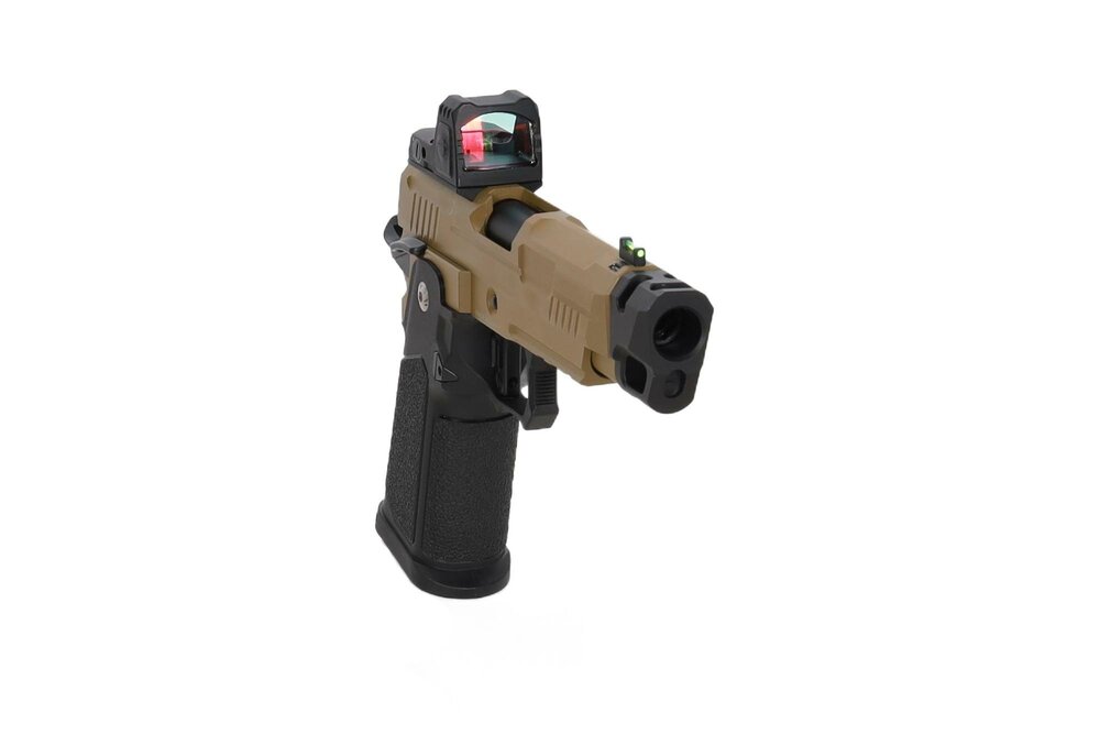 Arcturus Vanguard 4.3" Hi-Capa GBB OR airsoft pistol with ARS-1 red dot sight + compensator Half-Tan