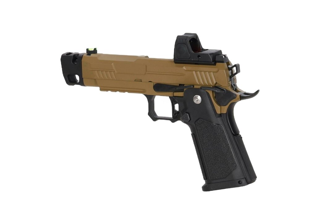 Arcturus Vanguard 4.3" Hi-Capa GBB OR airsoft pistol with ARS-1 red dot sight + compensator Half-Tan