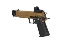 Arcturus Vanguard 4.3" Hi-Capa GBB OR airsoft pistol with ARS-1 red dot sight + compensator Half-Tan