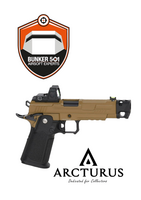 Arcturus Vanguard 4.3" Hi-Capa GBB OR airsoft pistol with ARS-1 red dot sight + compensator Half-Tan