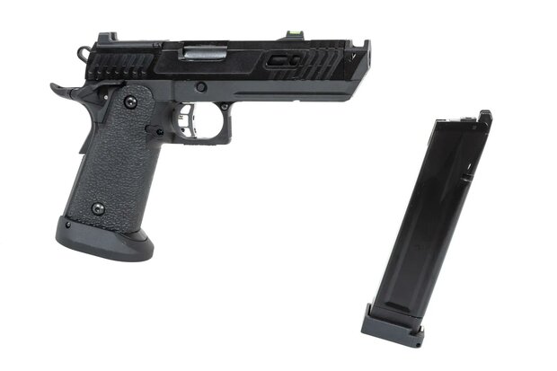 airsoft SRC Dark Viper DUAL POWER pistol with carrying case and green gas magazine Black