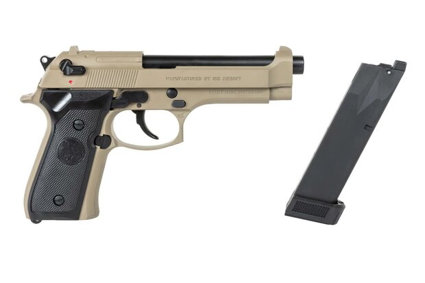 ICS BLE-BM9 Dual Power Half-Tan airsoft pistol (with CO2 magazine)