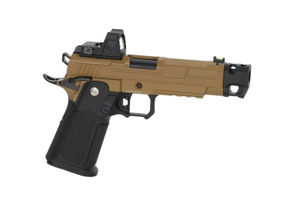 Arcturus Vanguard 4.3" Hi-Capa GBB OR airsoft pistol with ARS-1 red dot sight + compensator Half-Tan