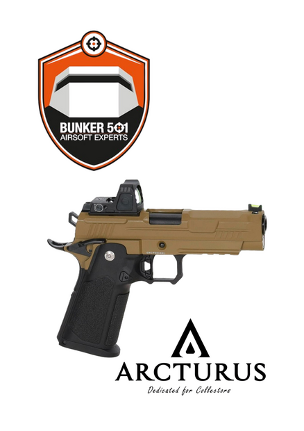 ARCTURUS Vanguard 4.3" Hi-Capa GBB Optics Ready airsoft pistol with ARS-1 red dot sight Half-Tan