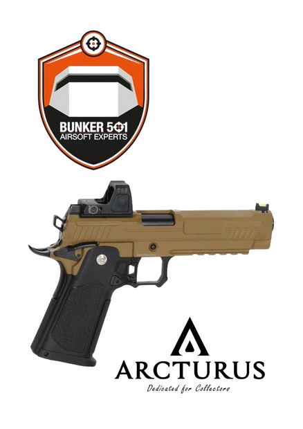 ARCTURUS Vanguard 5" Hi-Capa GBB Optics Ready  with ARS-1 red dot sight Half-Tan