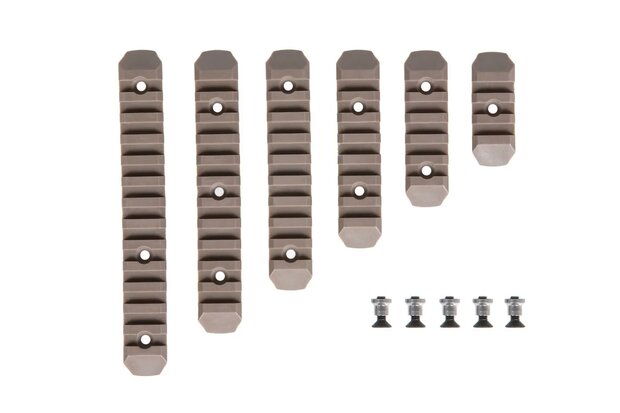 JJ AIRSOFT Set of 6 polymer RIS rails for KeyMod Tan